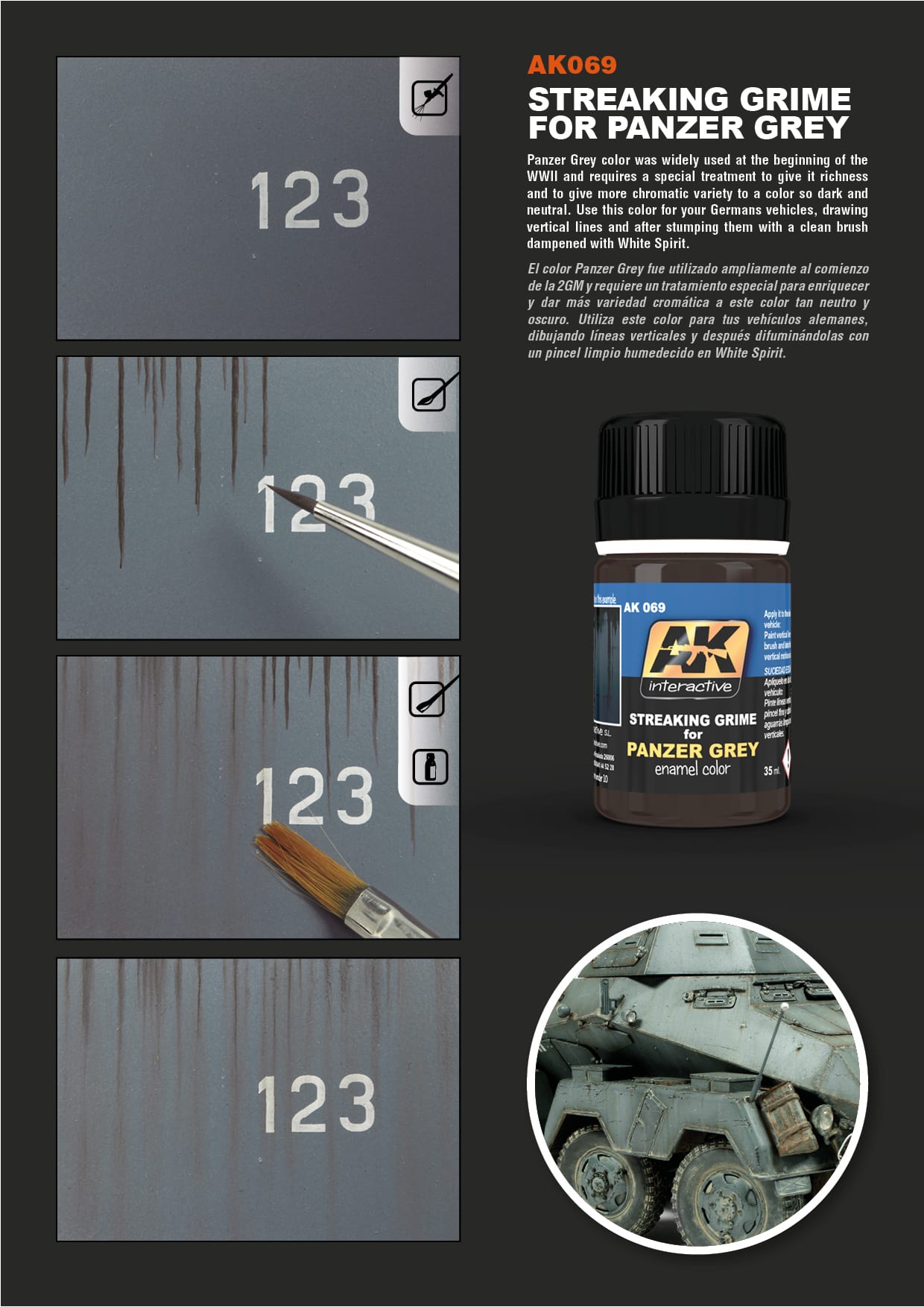 AK Interactive - Streaking Grime for Panzer Grey Vehicles - LAST CAVALRY LLC
