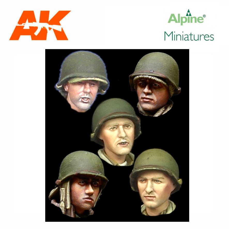 3 Alpine Mins 5 US Infantry Heads WW2 H026 set 1/35th Unpainted kit 