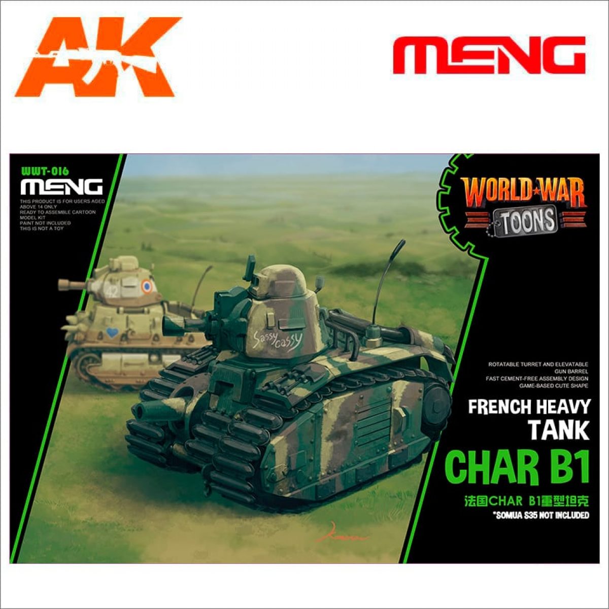 Meng Wwt-016 World War Toons French Heavy Tank Char B1 Plastic Model Kit for sale online 