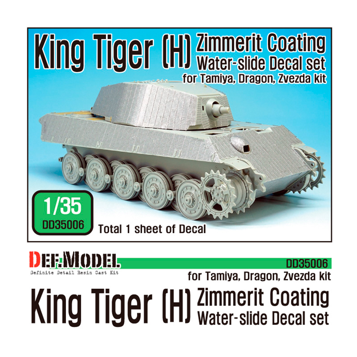 WWII King Tiger Henschel Zimmerit Decal set (1/35 Tamiya, Zvezda)