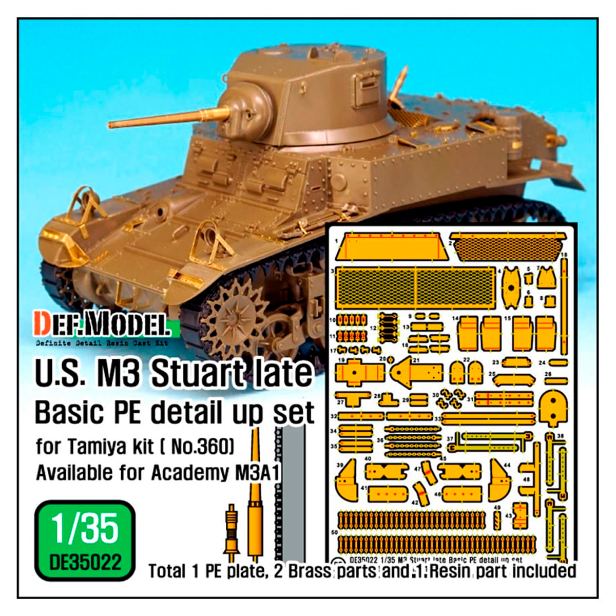 U.S. M3 Stuart late Basic PE detail up set (for Tamiya, Academy 1/35)