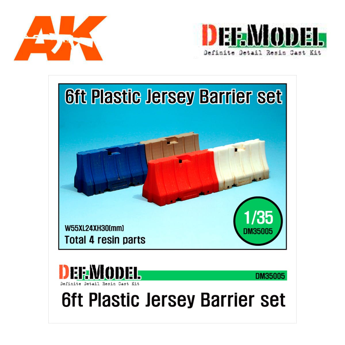 Modern 6ft Plastic Jersey Barrier set (4 PCS) 1/35