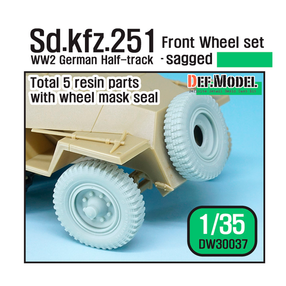 German Sd.kfz.251 Half-track Front wheel set – sagged ( for 1/35 kit)