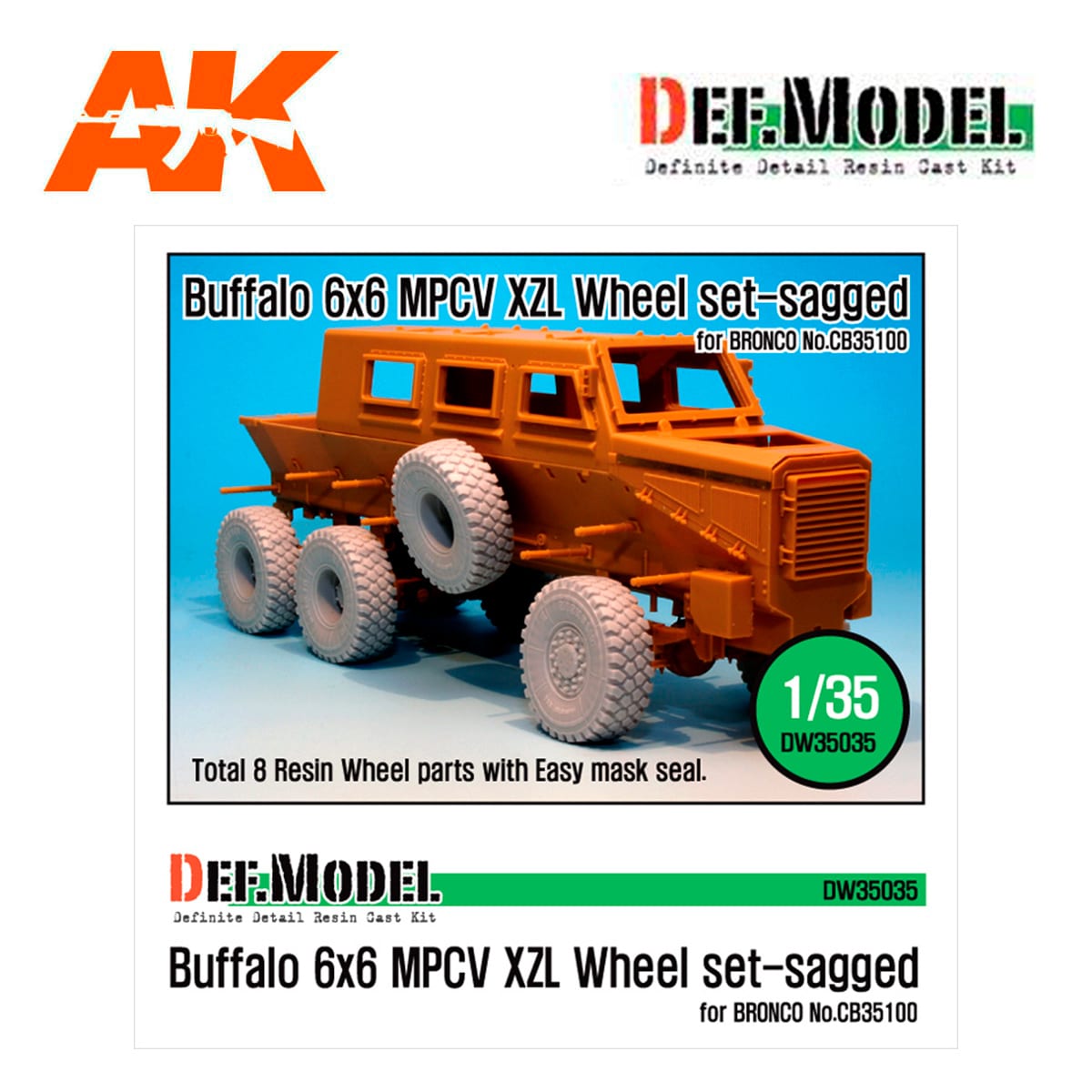 Buffalo 6x6 MPCV Mich. XZL Sagged Wheel set(for Bronco 1/35) | AK Interactive The weathering #Brand