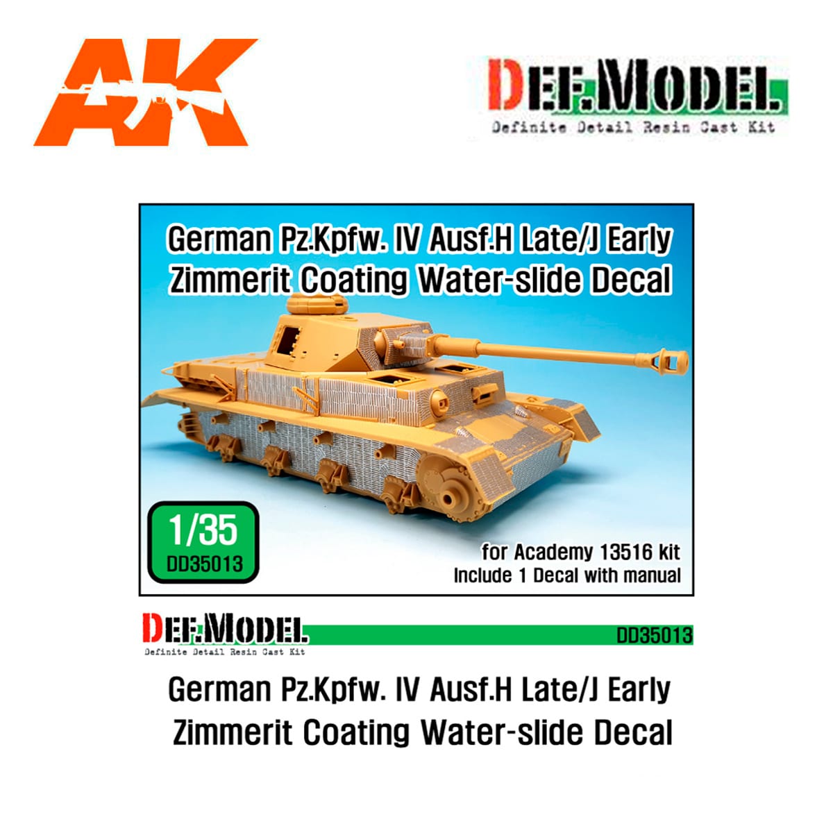 WWII PZ. IV Ausf.H Late /J Early Zimmerit Decal set (1/35 Academy new)