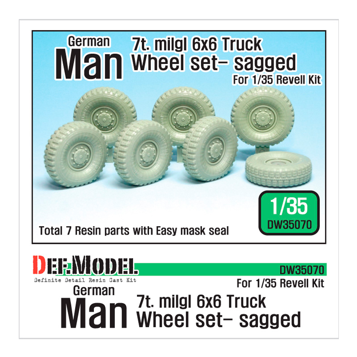 German Man 7t. milgl 6×6 Truck Sagged Wheel set (for Revell 1/35)