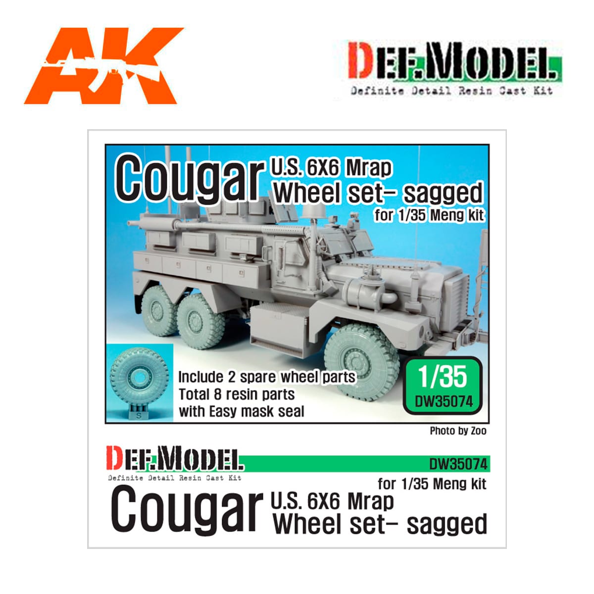 US Cougar 6X6 Mrap Sagged Wheel set – 2 Spare wheel (for Meng 1/35)