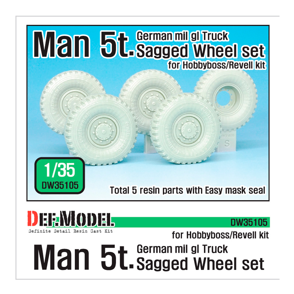 German Man 5t. milgl 4×4 Truck Sagged Wheel set (for Revell,Hobbyboss 1/35)