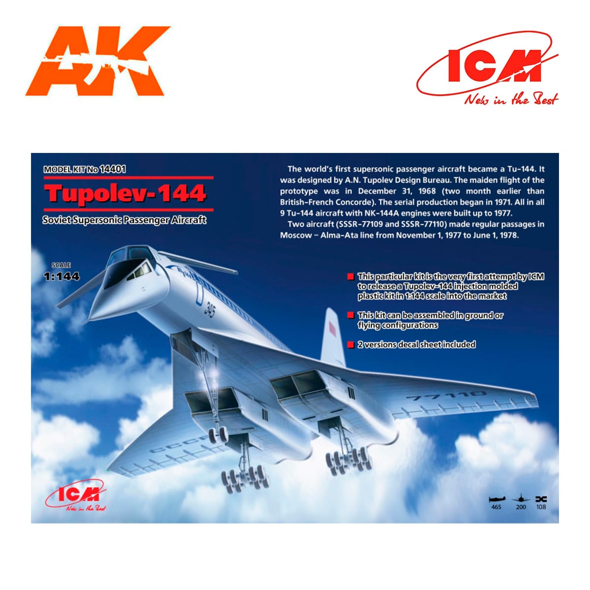 ICM 14401 Soviet Supersonic Passenger Aircraft Tupolev-144 1/144 