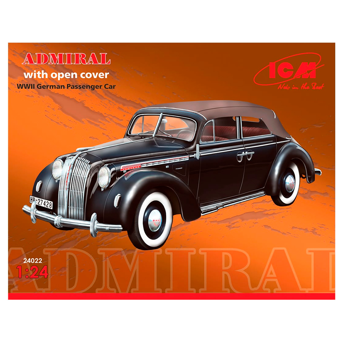 Admiral Cabriolet with open cover, WWII German Passenger Car 1/24