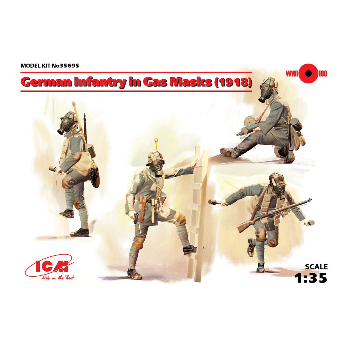 German Infantry in Gas Masks (1918) (4 figures) 1/35