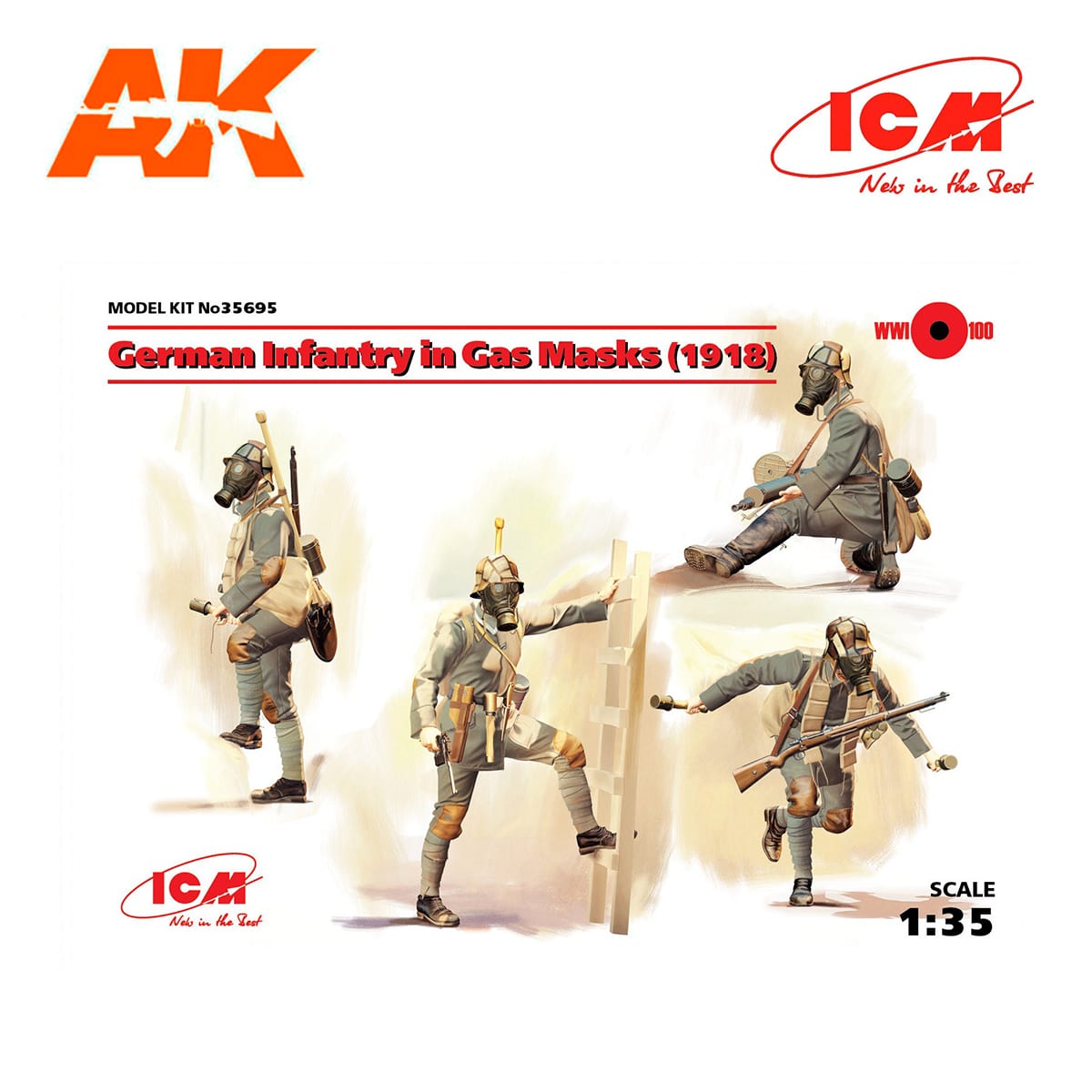 German Infantry in Gas Masks (1918) (4 figures) 1/35