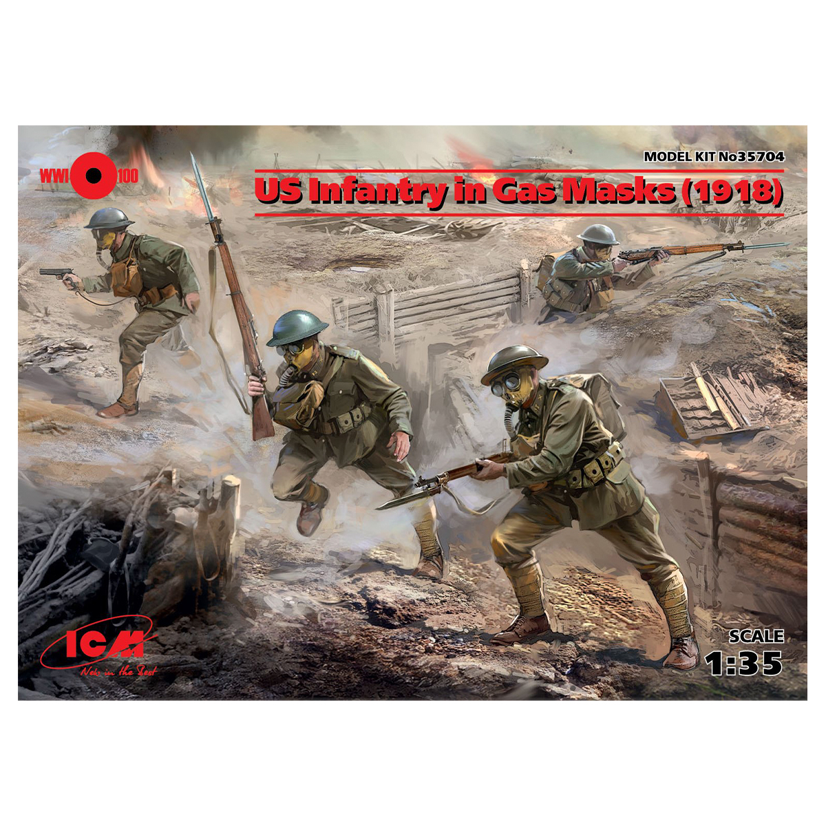 US Infantry in Gas Masks (1918) (4 figures) 1/35