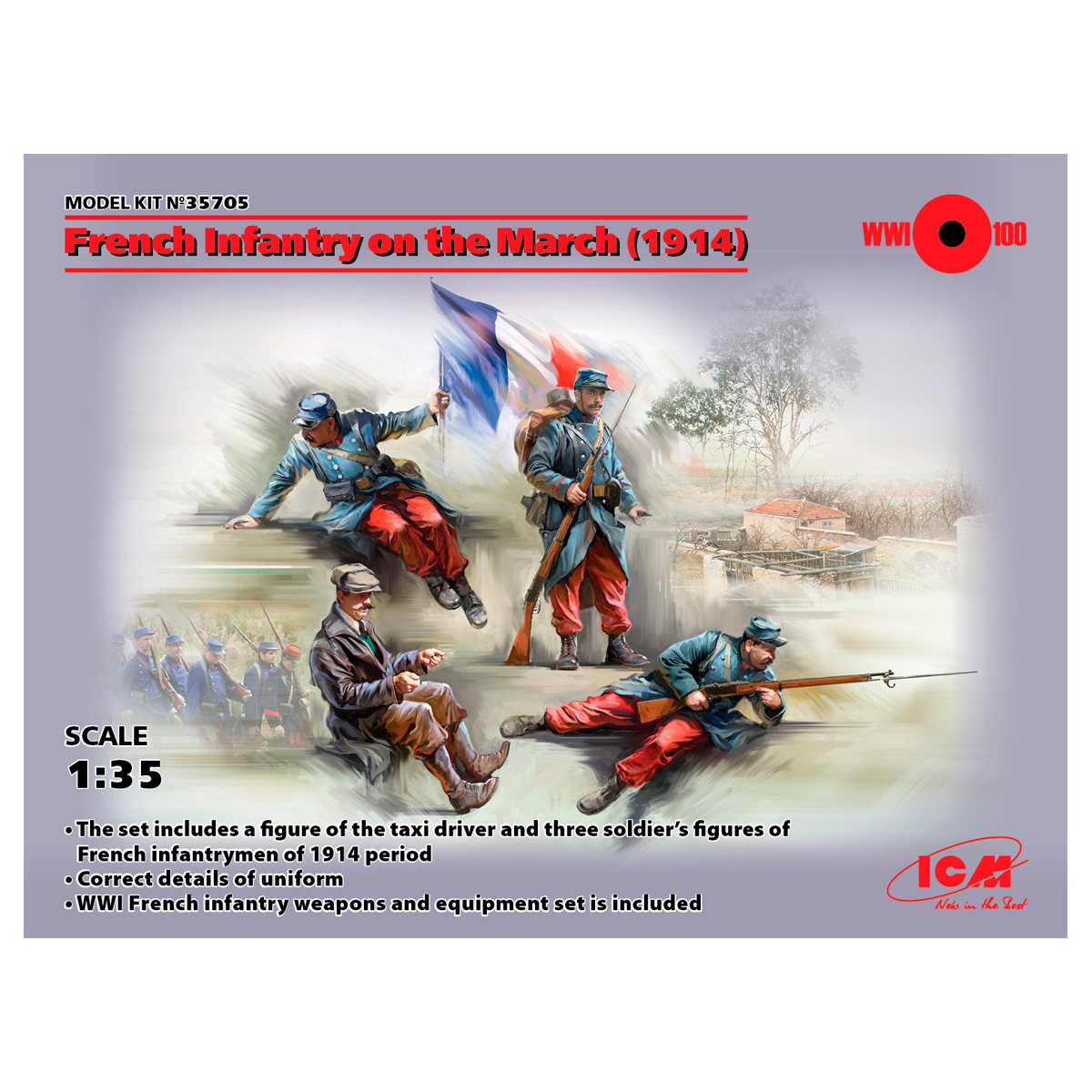 French Infantry on the march (1914) (4 figures) (100% new molds) 1/35