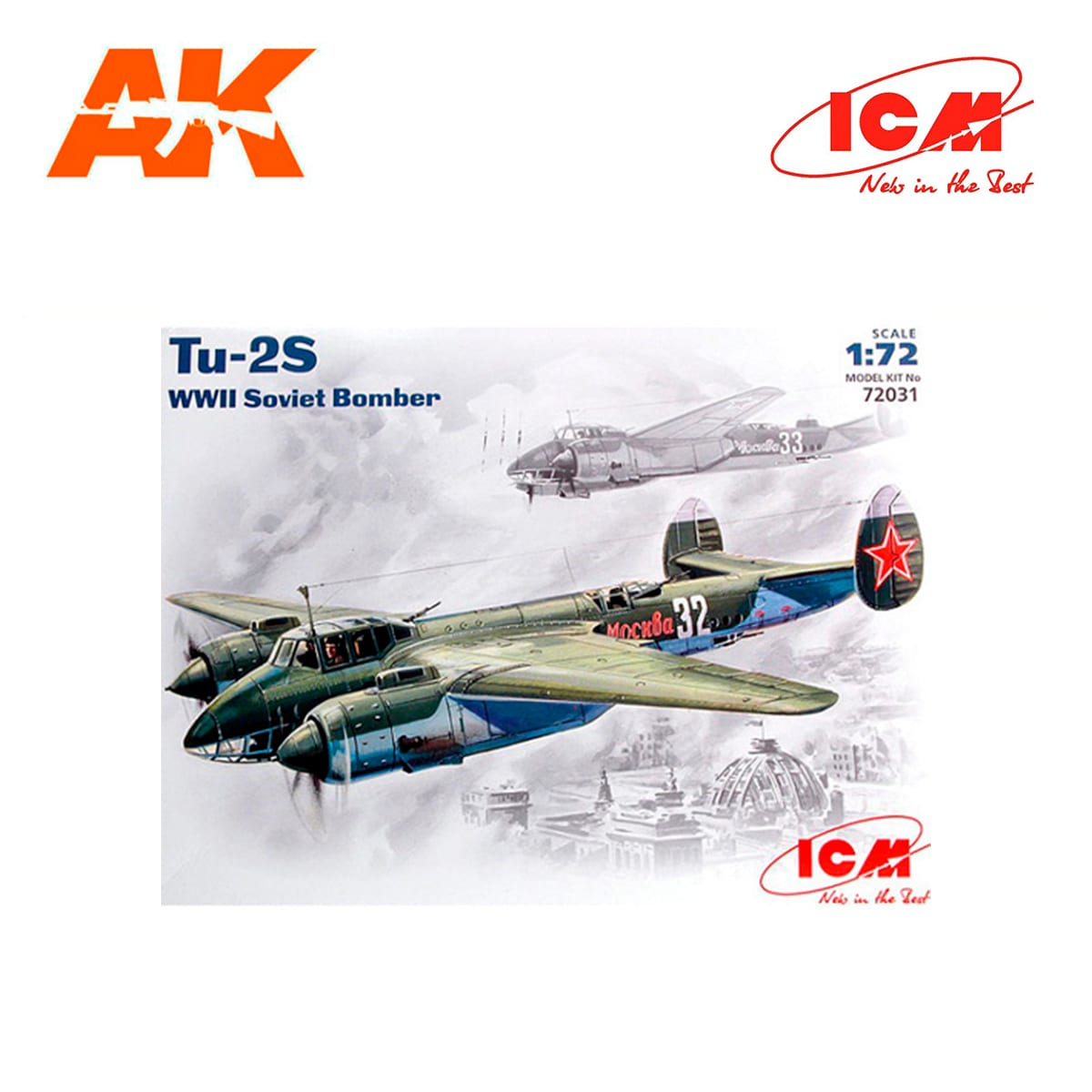 Tu-2S World War II Soviet Bomber Tupolev 1//72 Scale Plastic Model Kit ICM 72031