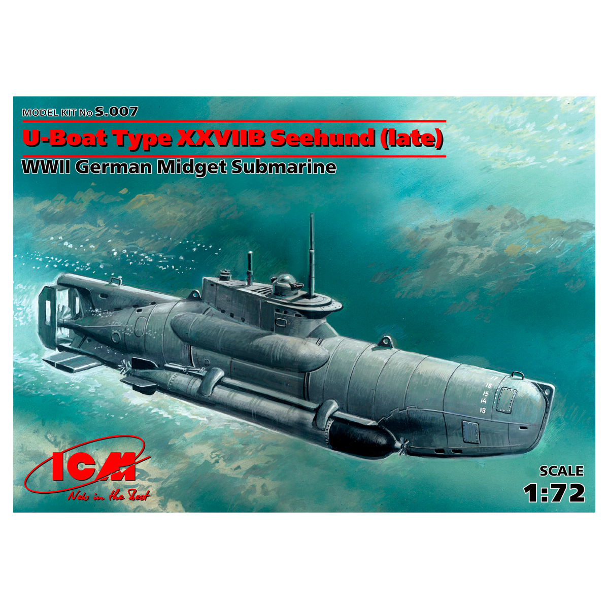U-Boat Type XXVIIB “Seehund” (late), WWII German Midget Submarine 1/72