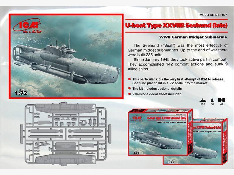 German U-boat Midget Submarine Seehund Type XXVIIB Late 1/72 ICM S007 for sale online