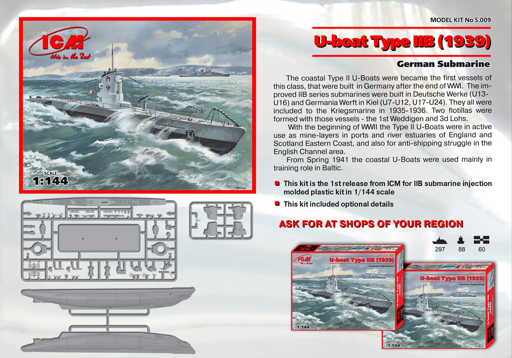 ICM S010 U-boat Type IIB 1943 Submarine German 1/144 Scale Model Kit Plastic for sale online 