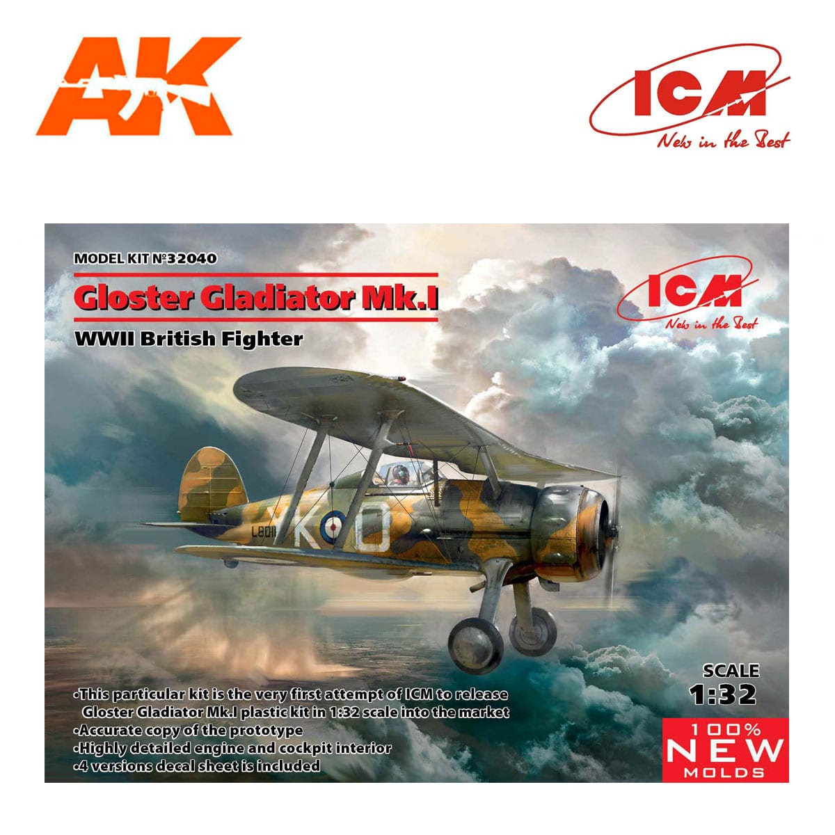 Gloster Gladiator Mk.I, WWII British Fighter (100% new molds) 1/32