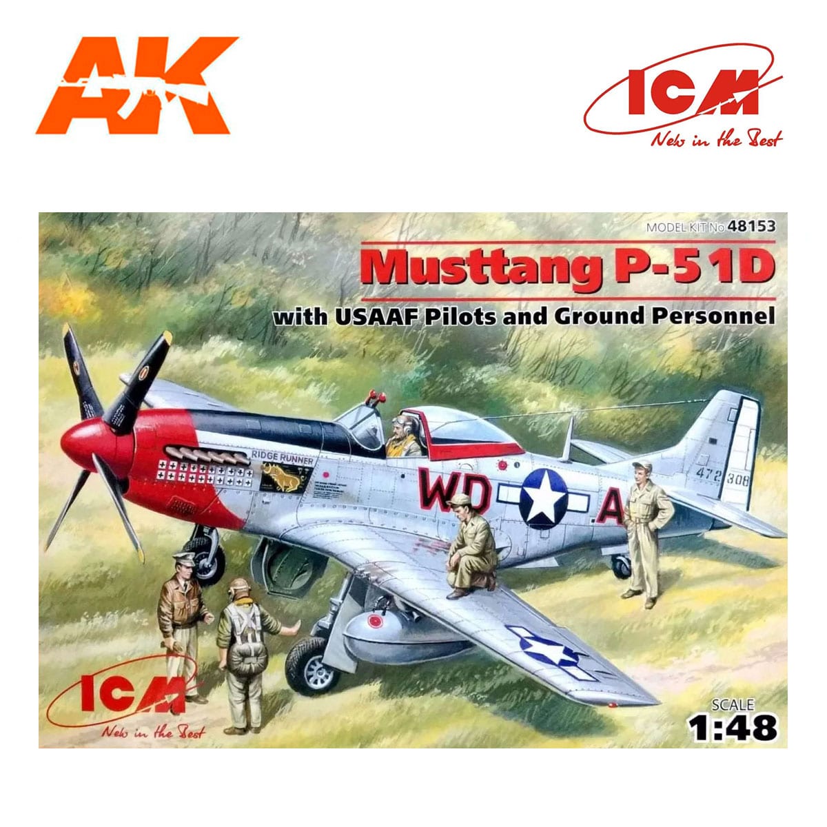US Pilots and technics 1/48 toy model ICM 48153 Mustang P-51D USAF fighter 