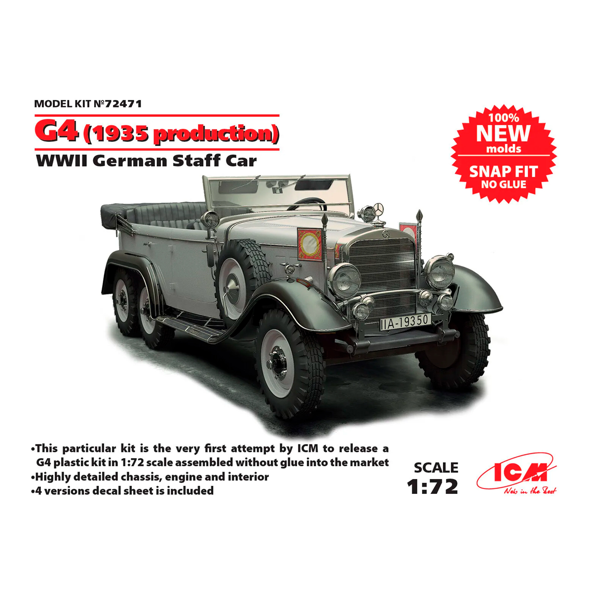 G4 (1935 production), WWII German Staff Car,  snap fit 1/72