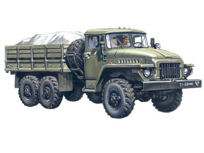 ICM 72711 Soviet Army Truck Ural-375D 1/72 plastic model kit  105 mm 