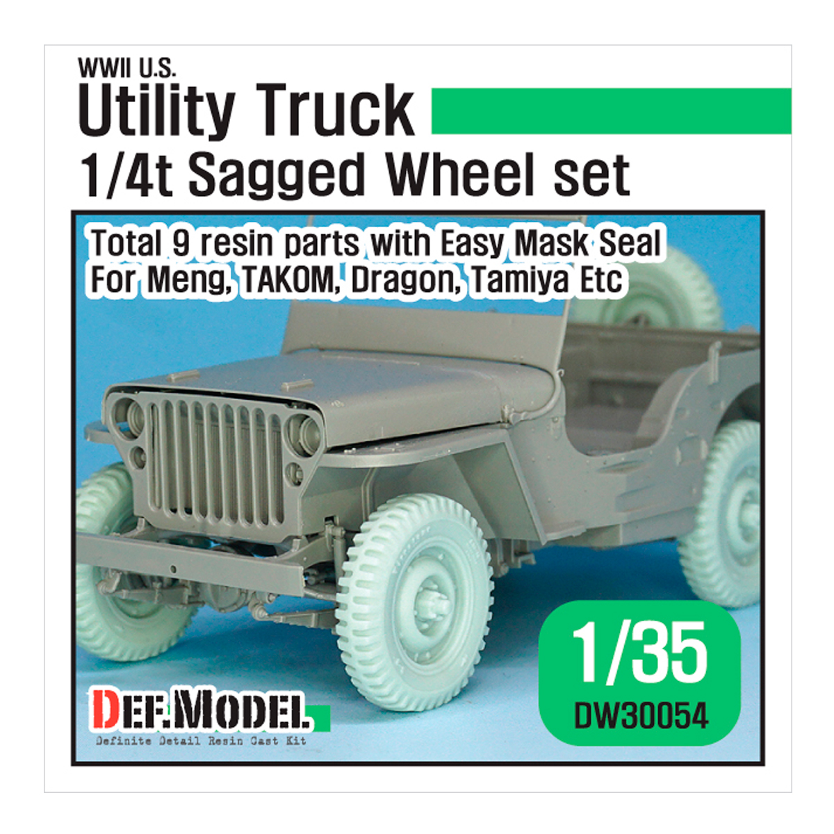 WW2 U.S Willys MB Sagged wheel set (2) (for Tamiya, Takom, Dragon, Meng 1/35)