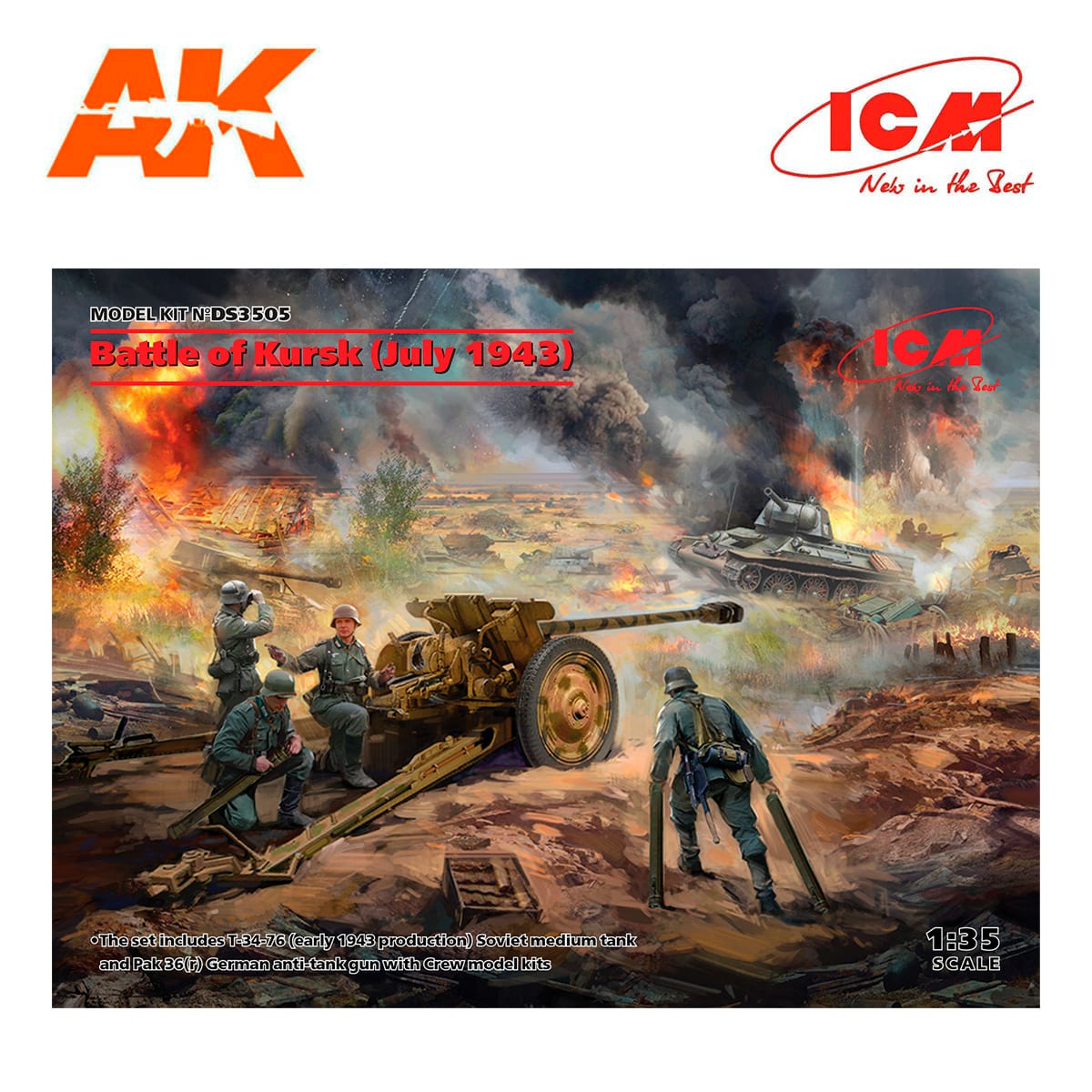 Battle of Kursk (July 1943) (T-34-76 (early 1943), Pak 36(r ) with Crew (4 figures)) 1/35