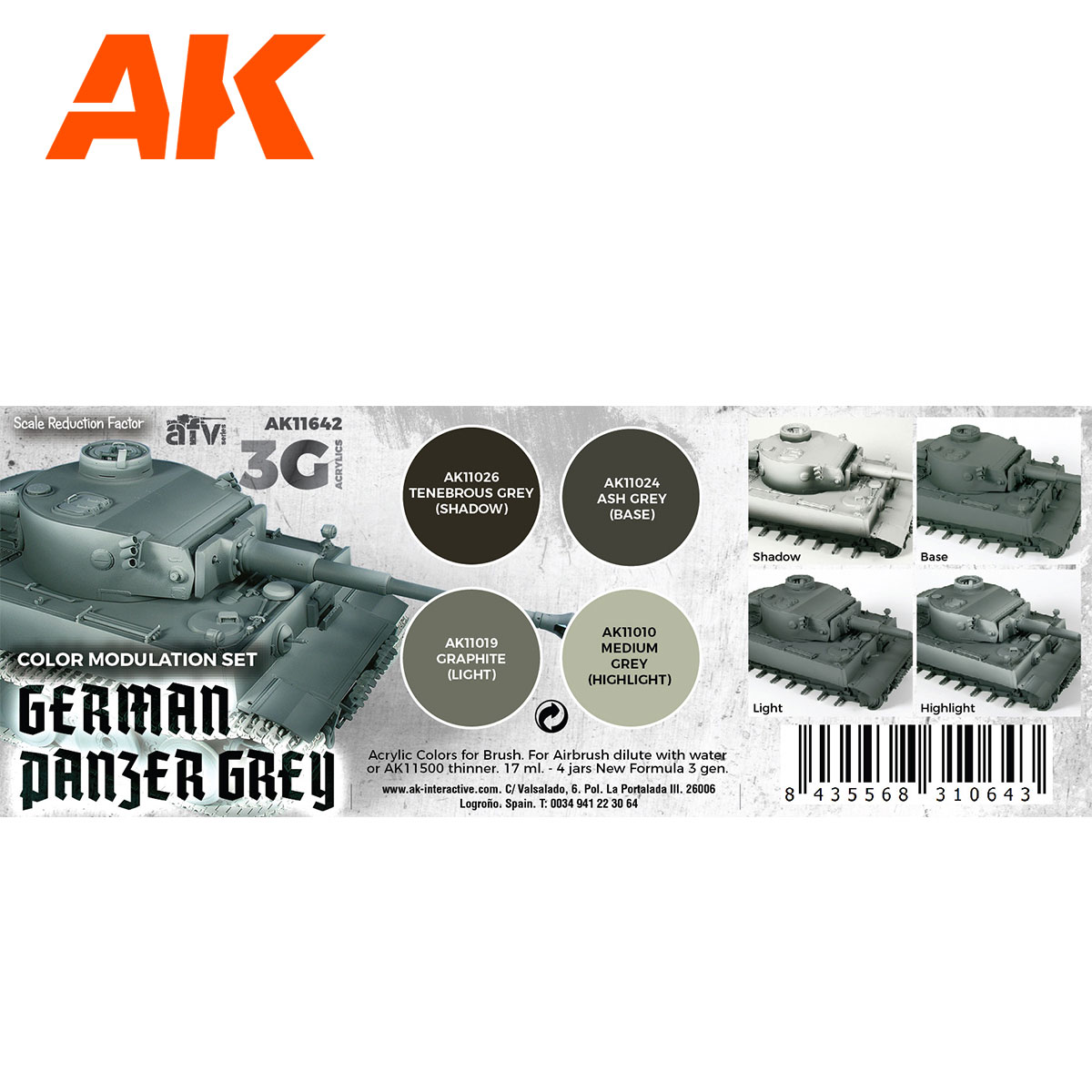 AK Interactive German Field Grey Uniforms 3G Acrylic Paint Set