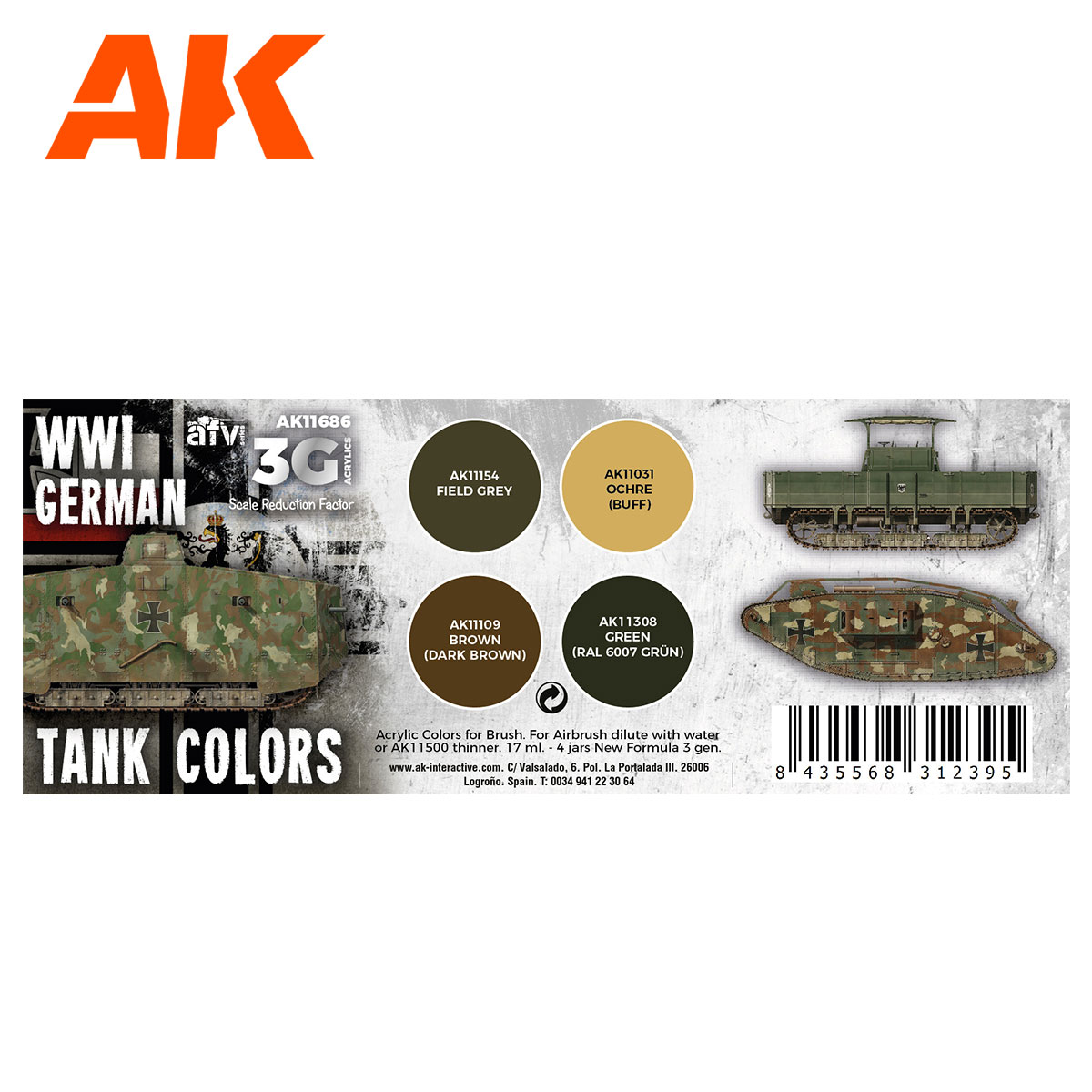 AK Interactive German Tanks Interior Colors – Acrylic Paint Marker Set – RCM107