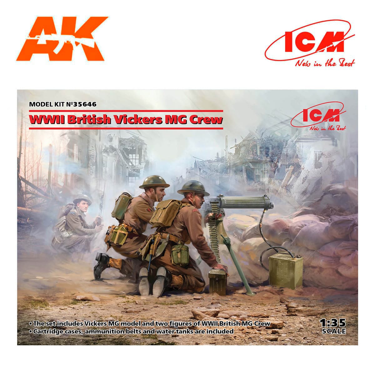 British Vickers MG Crew WWII & 2 Figures 1/35 Scale Plastic Model Kit ICM 35646 for sale online
