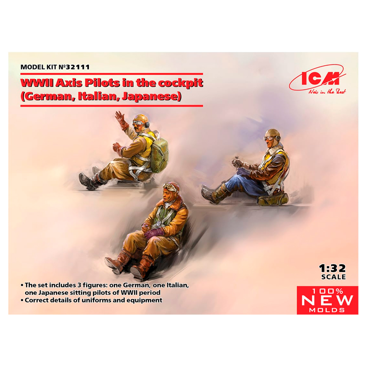 WWII Axis Pilots in the cockpit (German, Italian, Japanese) (100% new molds) 1/32