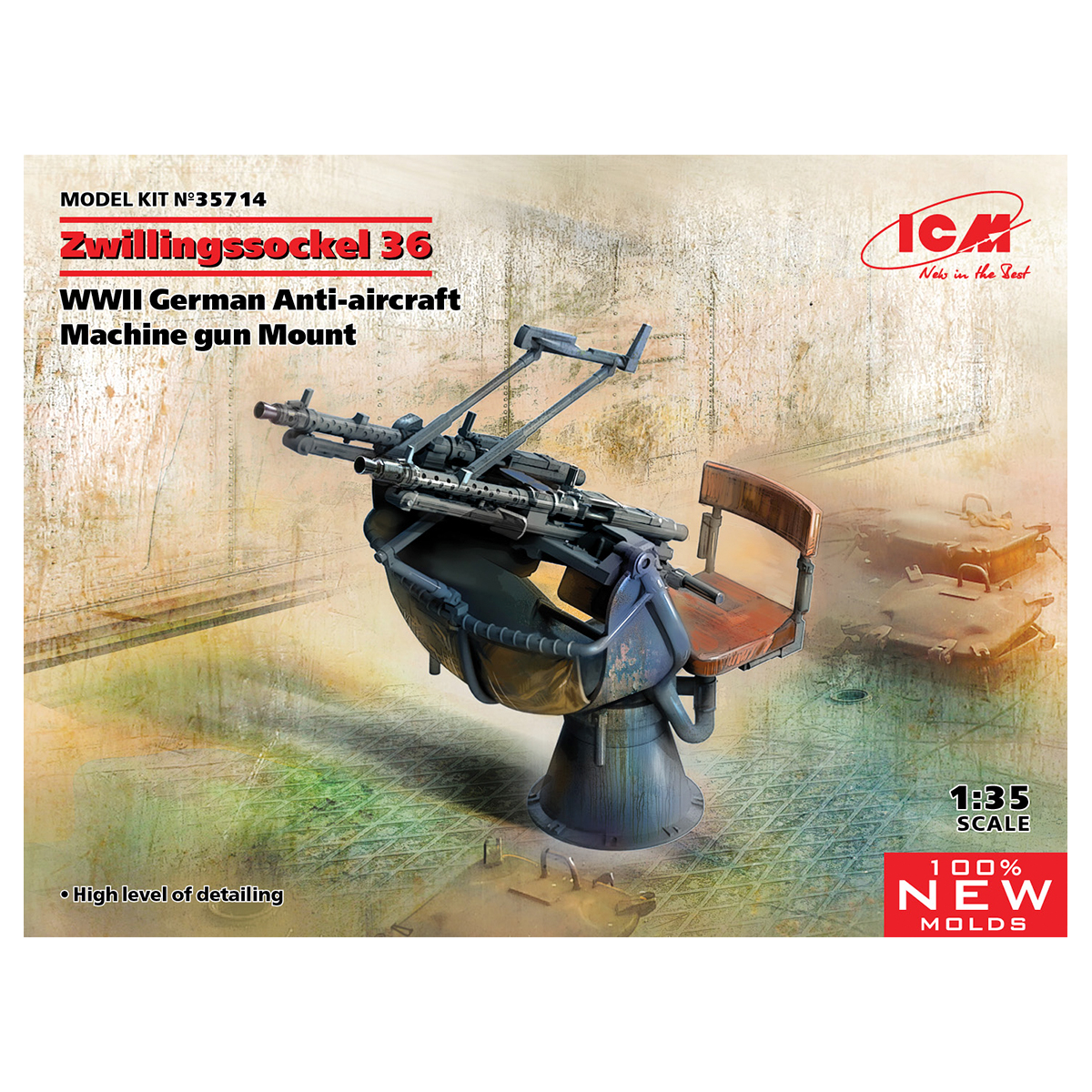 Zwillingssockel 36, WWII German Anti-aircraft Machihe gun Mount (100% new molds) 1/35