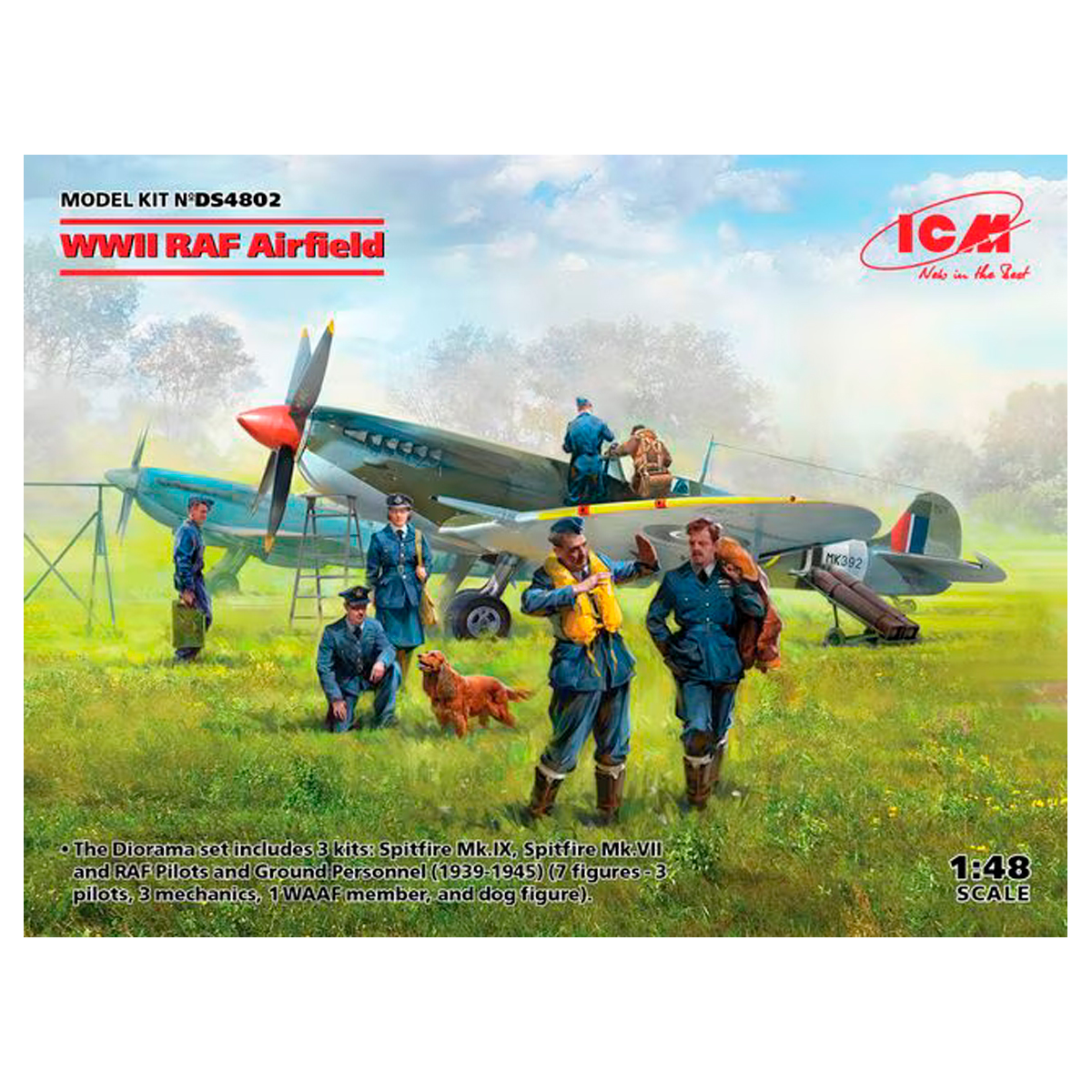 WWII RAF Airfield (Spitfire Mk.IX, Spitfire Mk.VII, RAF Pilots and Ground Personnel (7 figures)) 1/48