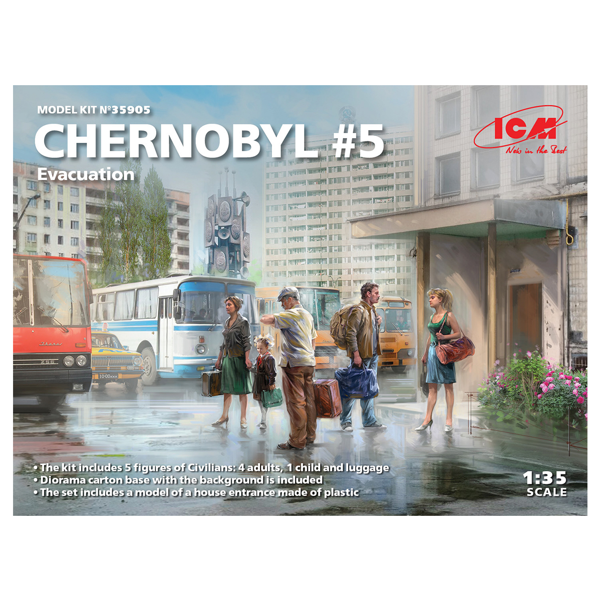 Chernobyl#5. Evacuation (4 adults, 1 child and luggage) (100% new molds) 1/35