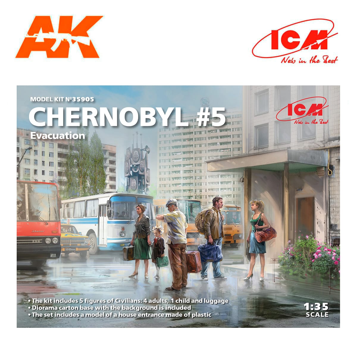 Chernobyl#5. Evacuation (4 adults, 1 child and luggage) (100% new molds) 1/35