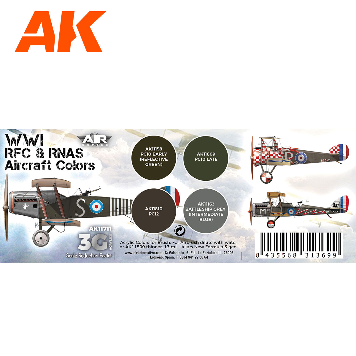 Water-Based and Acrylic Paints Set for Models of World War I Airplanes