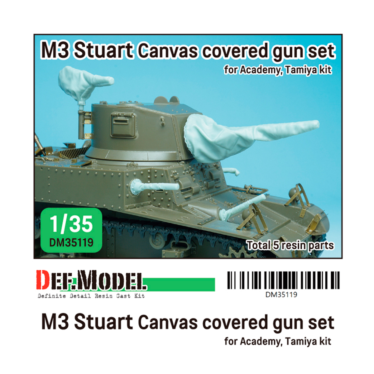 WWII US M3 Stuart Canvas covered gun set (for Academy, Tamiya 1/35)