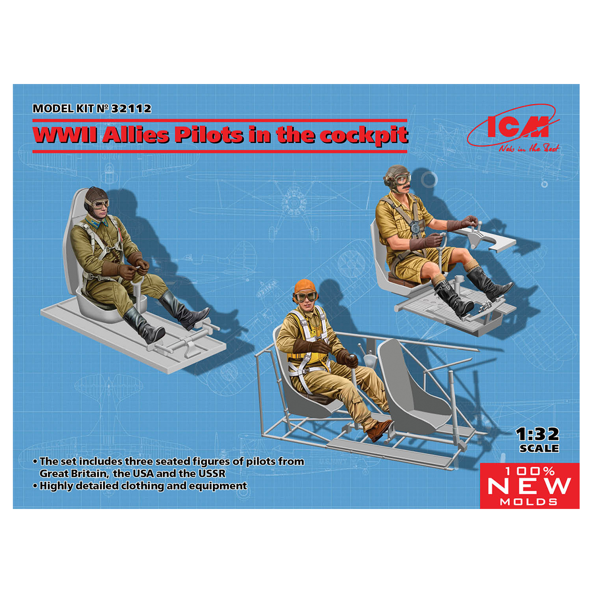 WWII Allies Pilots in the cockpit (British, American, Soviet) (100% new molds) 1/32