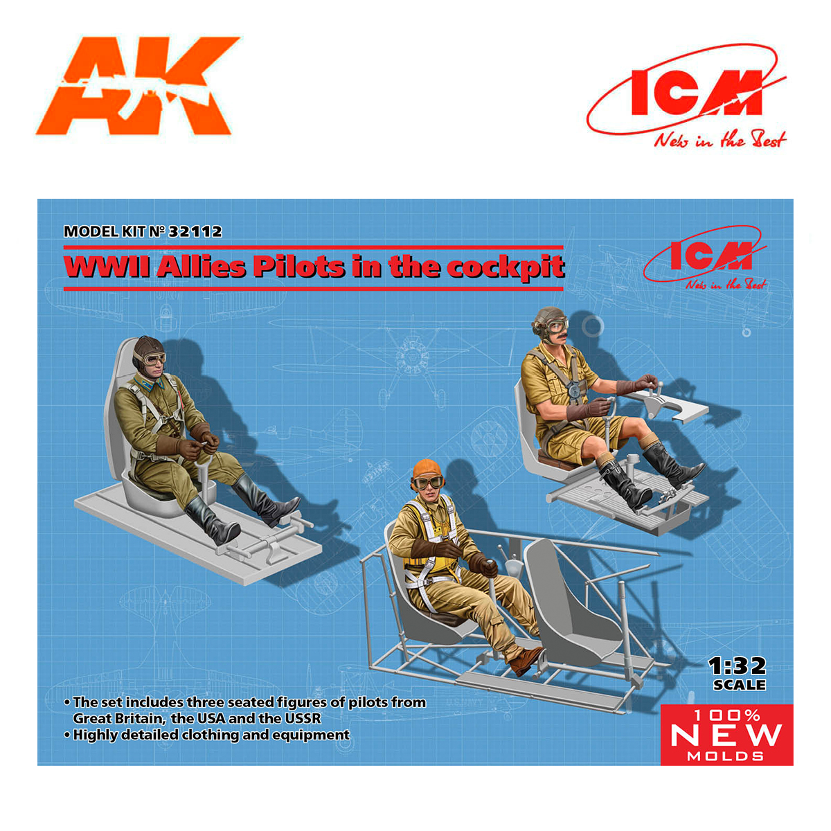 WWII Allies Pilots in the cockpit (British, American, Soviet) (100% new molds) 1/32