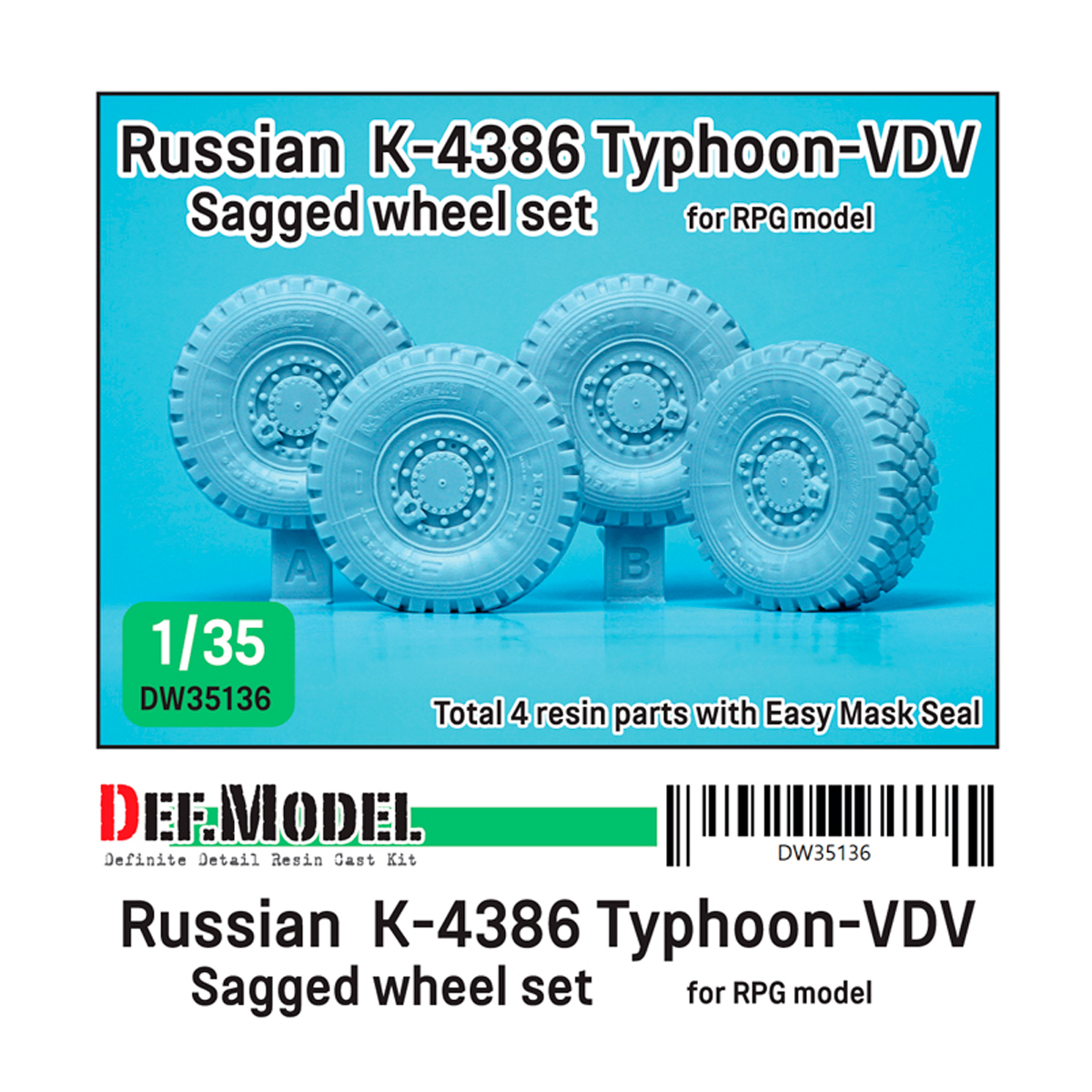 Russian K-4386 Typhoon-VDV Sagged wheel set – Michelin ( for RPG model 1/35)