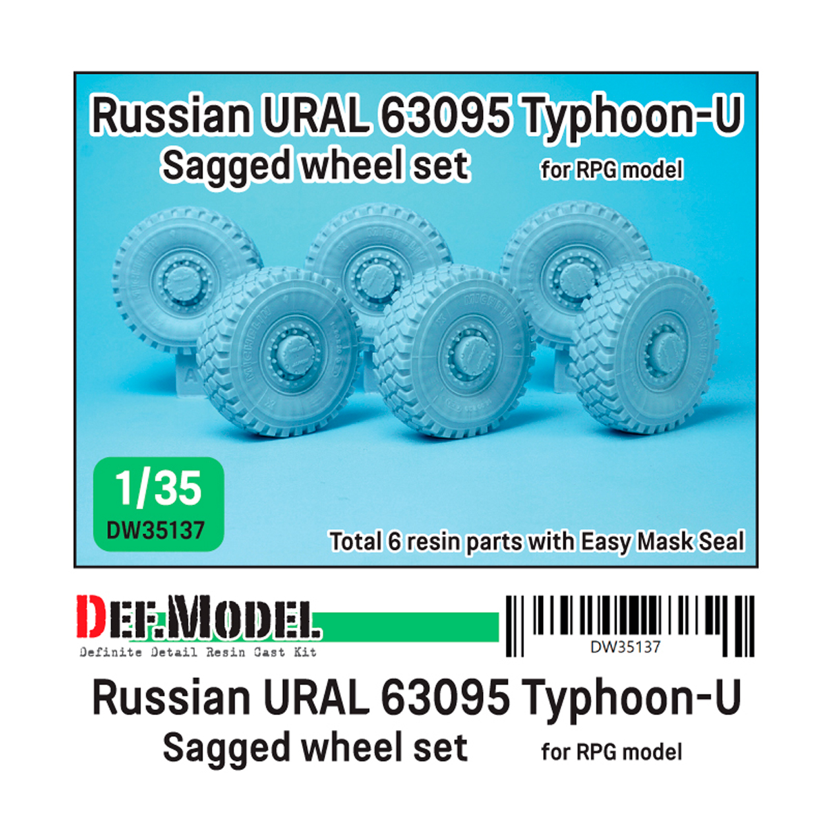 Russian Typhoon-U 6X6 MRAP Sagged Wheel set (for RPG model 1/35)
