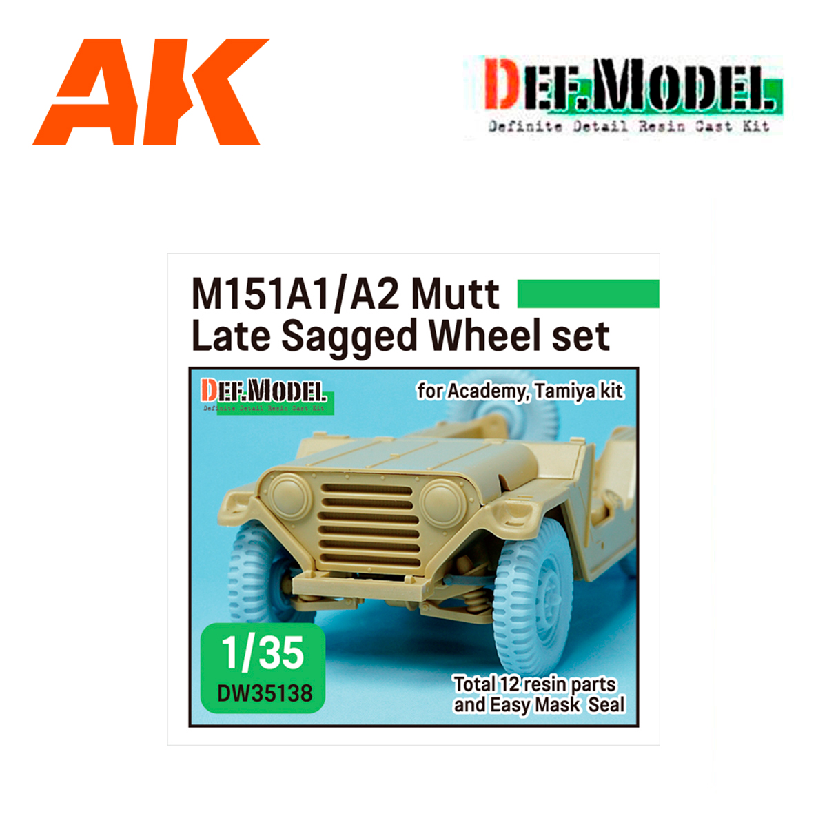 US M151A1/A2 sagged wheel set (for Tamiya/Academy 1/35) (Incl. front suspension parts)