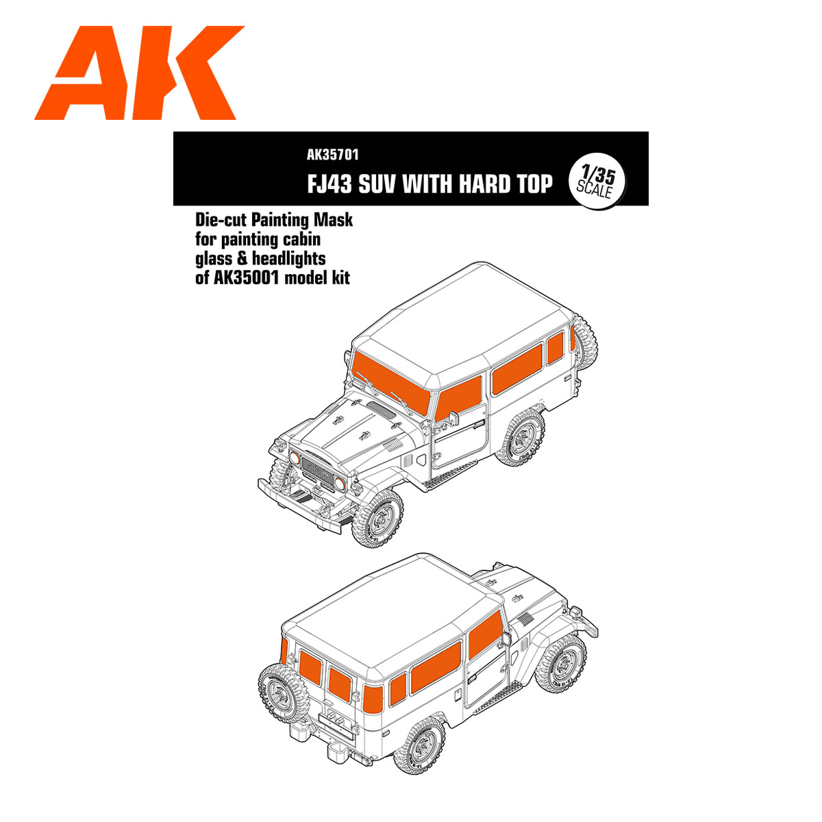 DIE-CUT PAINTING MASK FOR PAINTING CABIN GLASS & HEADLIGHTS OF AK35001 MODEL KIT