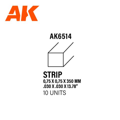 AK6514 Strips 0.75 x 0.75 x 350mm – STYRENE STRIP – (10 units)