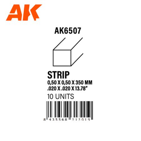 AK6507 Strips 0.50 x 0.50 x 350mm – STYRENE STRIP – (10 units)