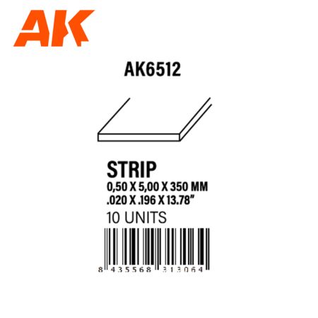 AK6512 Strips 0.50 x 5.00 x 350mm – STYRENE STRIP – (10 units)