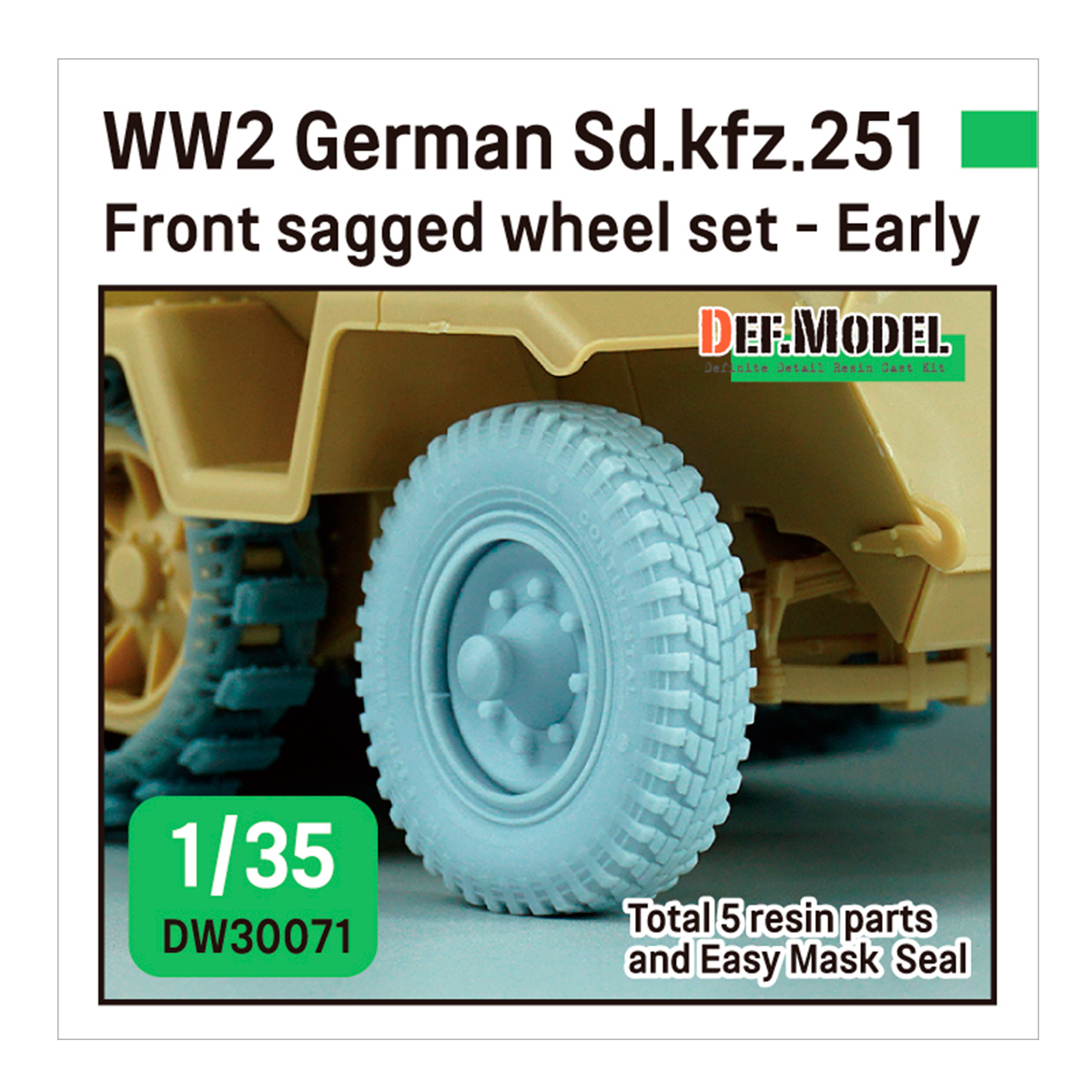 WW2 German Sd.kfz.251 Half-track front sagged wheel set – Early ( for 1/35 Sd.kfz.251 kit)