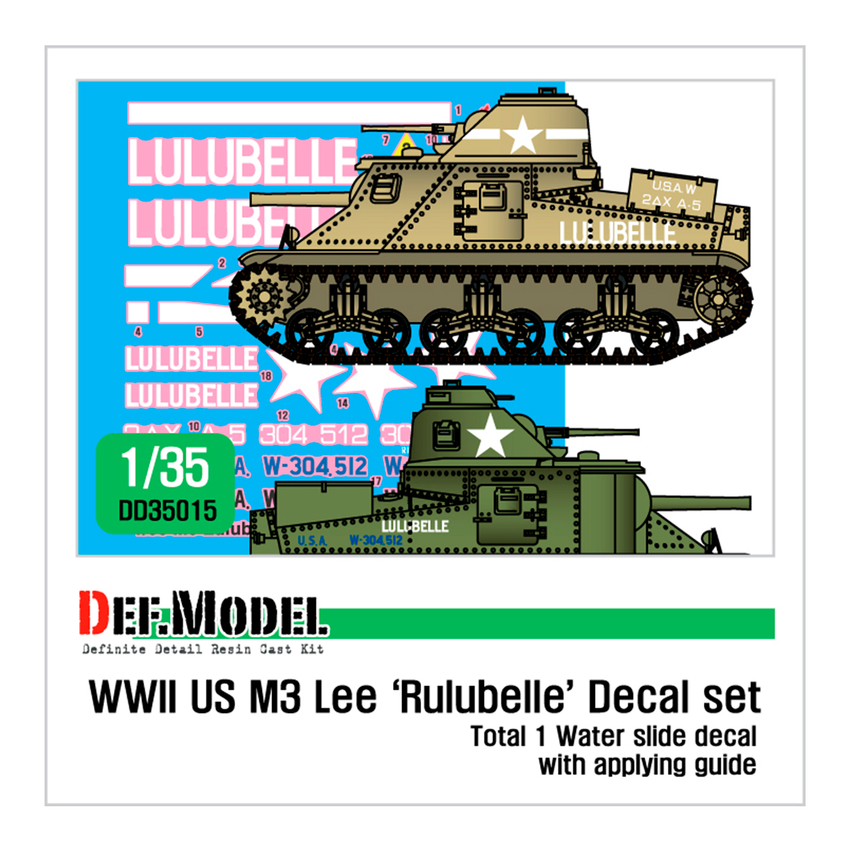 US M3 Lee ‘Rulubelle’ Decal set (1/35 M4A3E8)