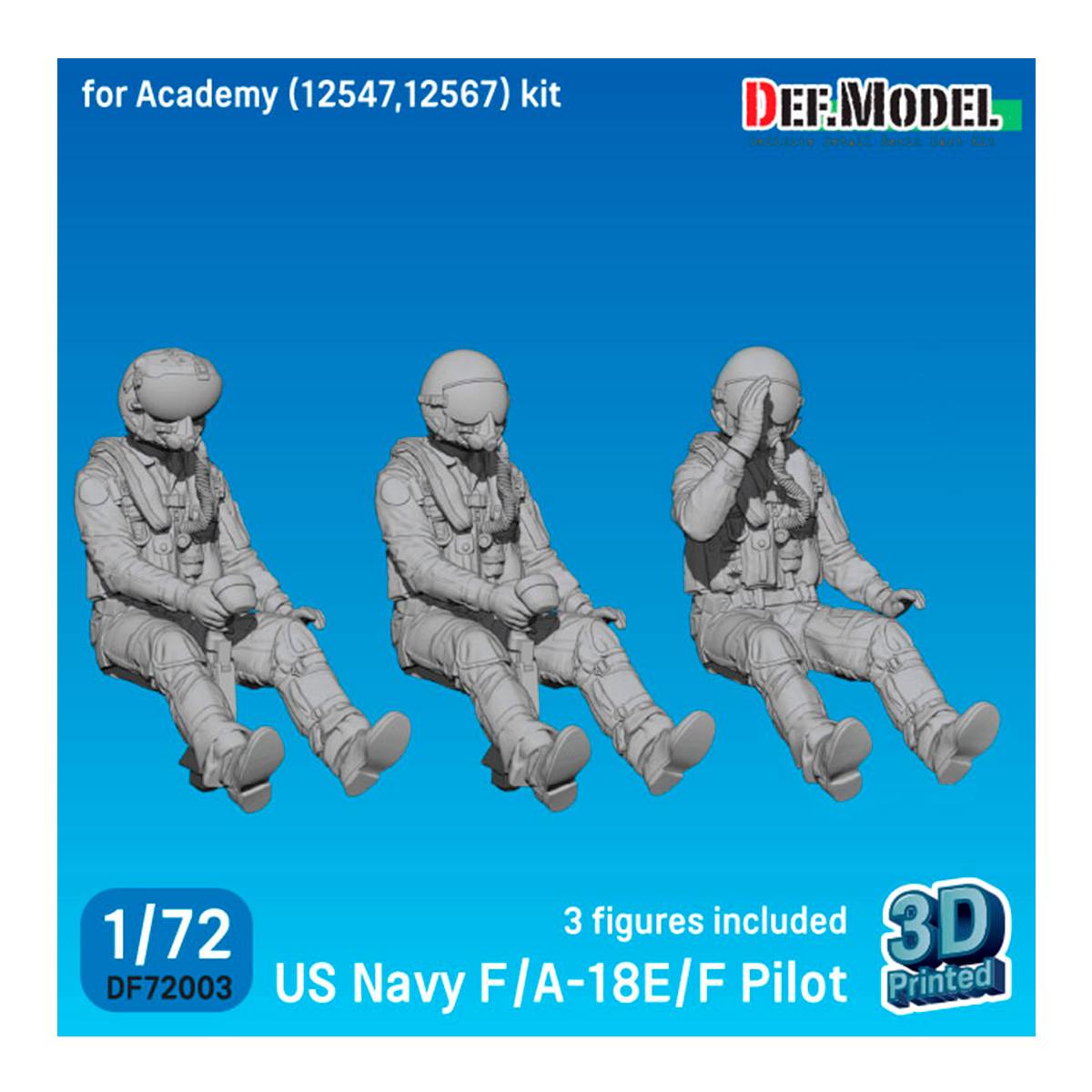 1/72 US F/A-18E/F Pilot set (for Academy F/A-18 E/F)(3d Printed kit) – 3 Fig.